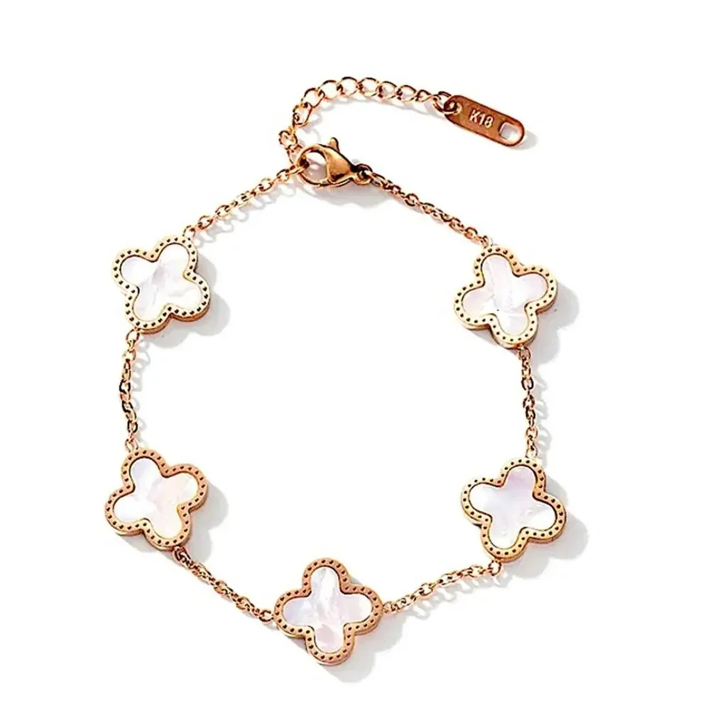 Gold Four Leaf Clover Bracelet Mother of Pearl Luxury - Picture 3 of 9